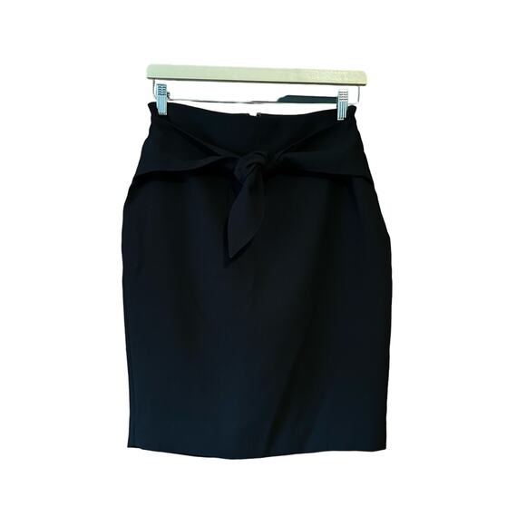 Express Women's Tie Bow Front Straight & Pencil Mini Skirt Solid Black Size 4 - Picture 1 of 10